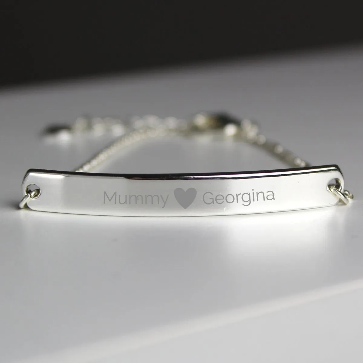 Personalised Silver Tone Heart Bar Bracelet