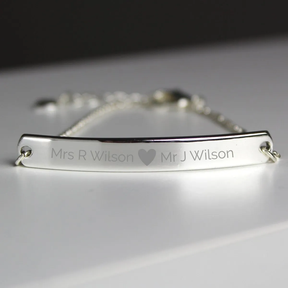 Personalised Silver Tone Heart Bar Bracelet