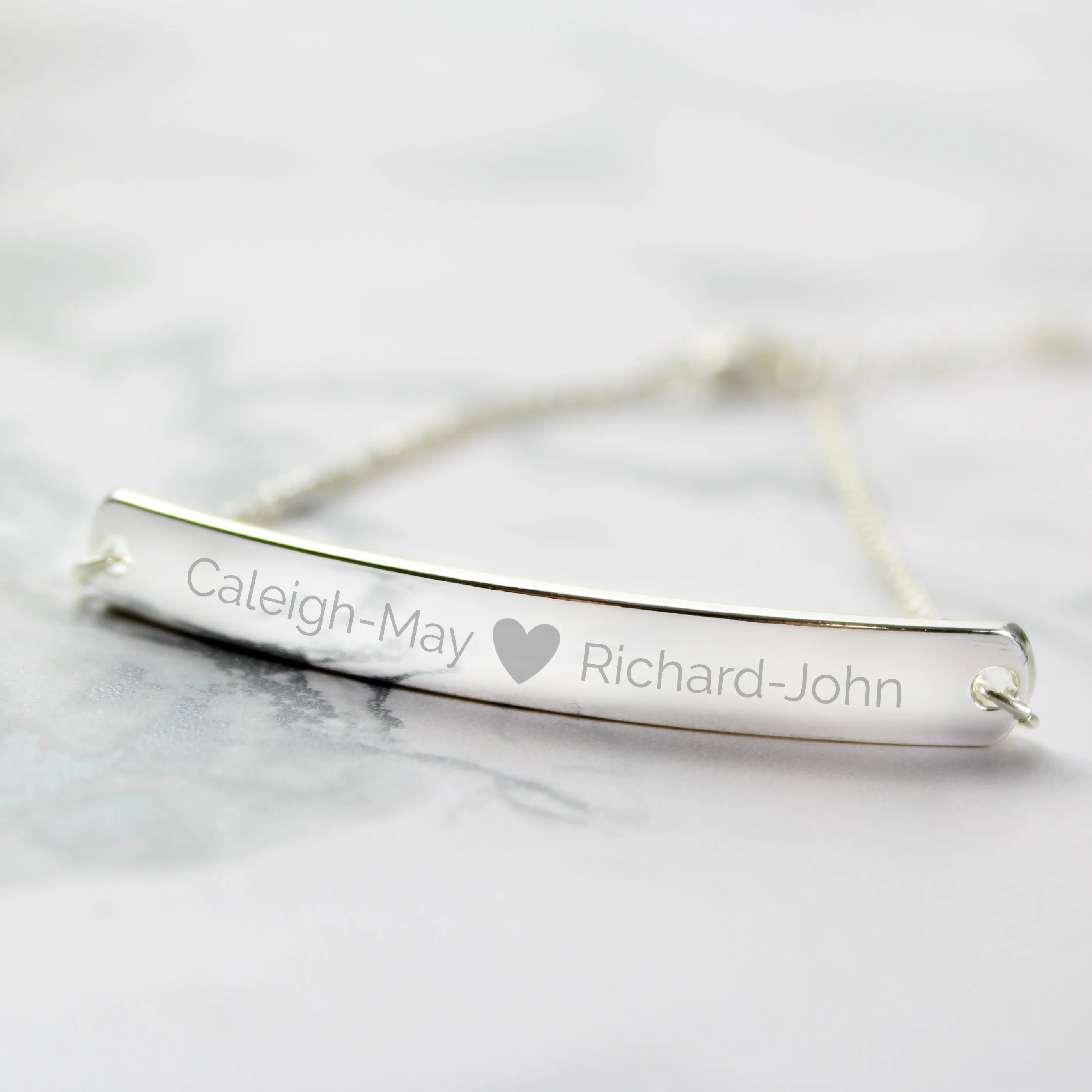 Personalised Silver Tone Heart Bar Bracelet