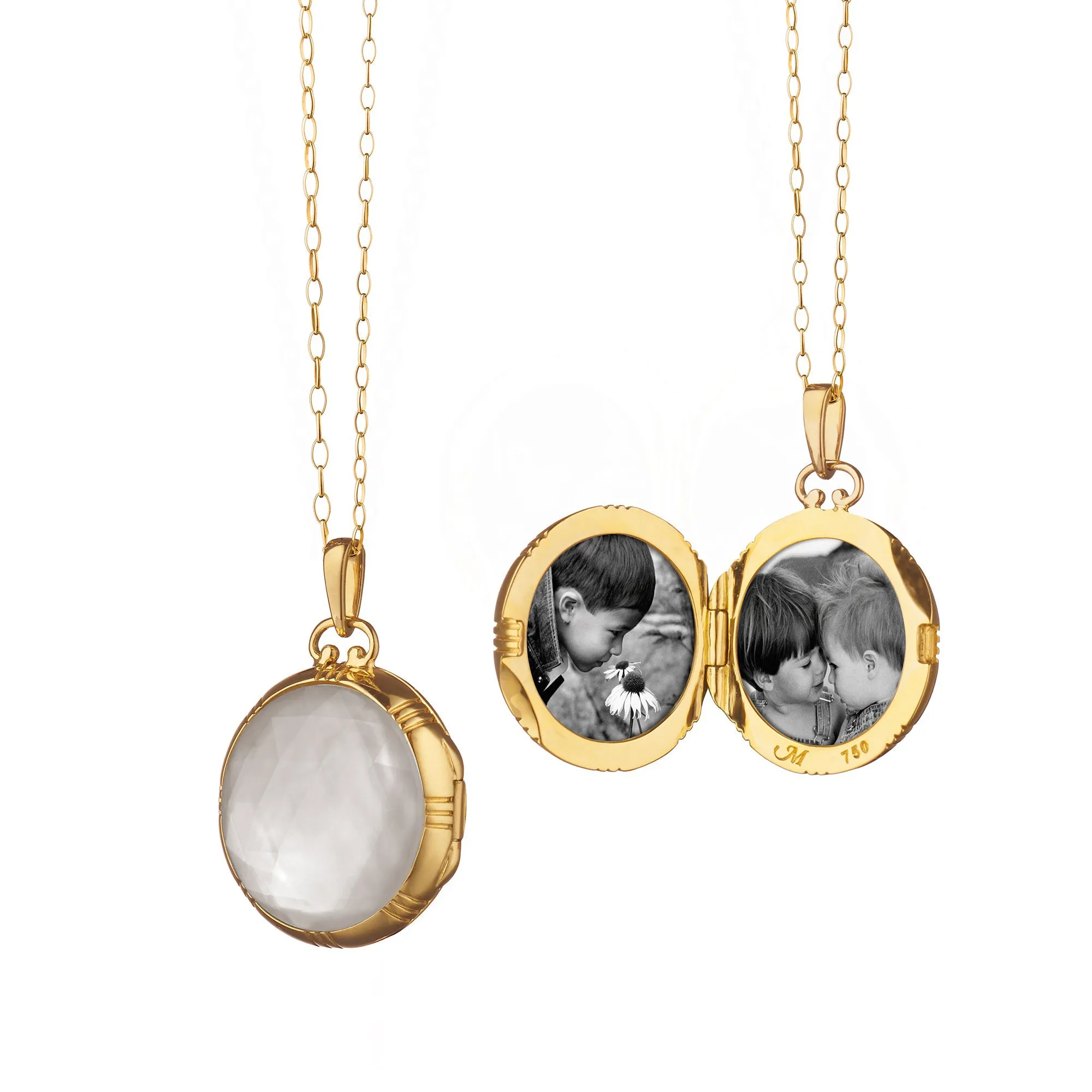 Petite Mother of Pearl Gold Locket Necklace