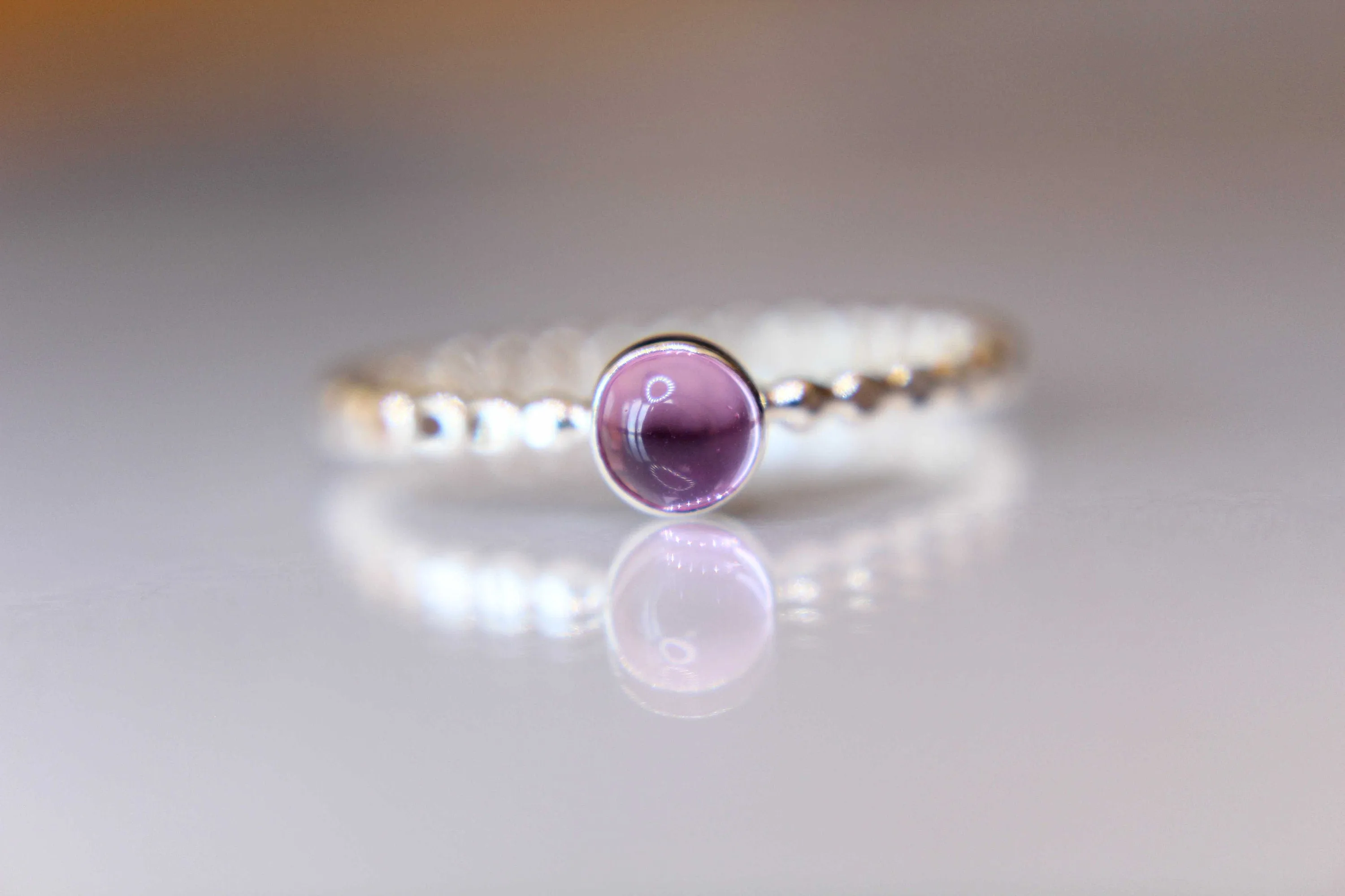 Pink Sapphire Ring, Pink Sapphire Stacking Ring, Beaded Pink Sapphire Stacking Ring, Beaded Gemstone Rings, Stacking Rings, Pink, Gift