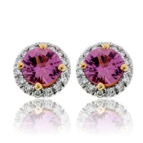 Pink Sapphire with Diamond Halo Stud Earrings