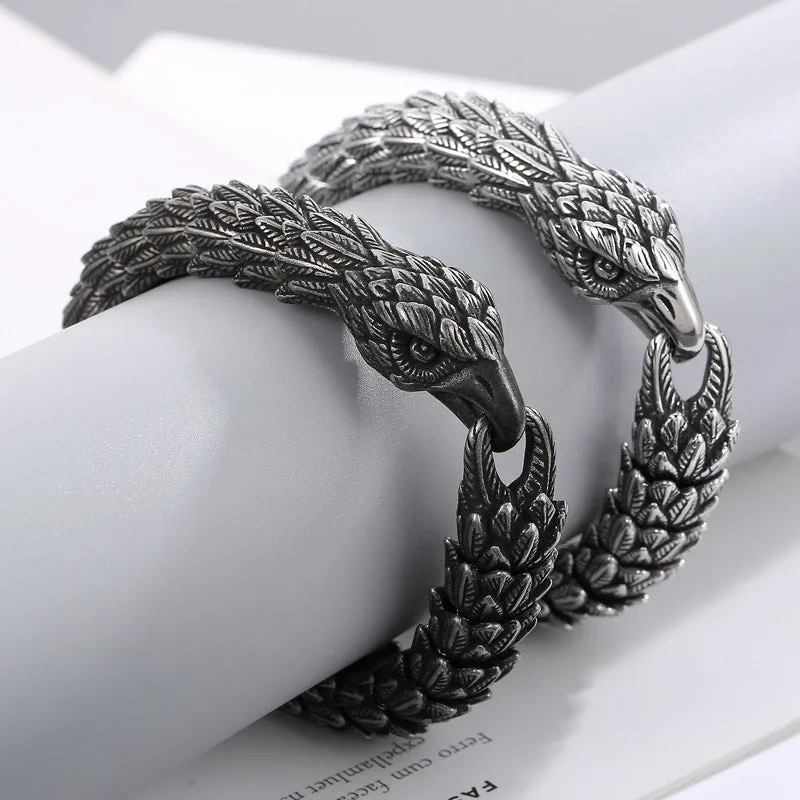 Punk-Inspired Titanium Steel Snake Eagle Bracelet for Men