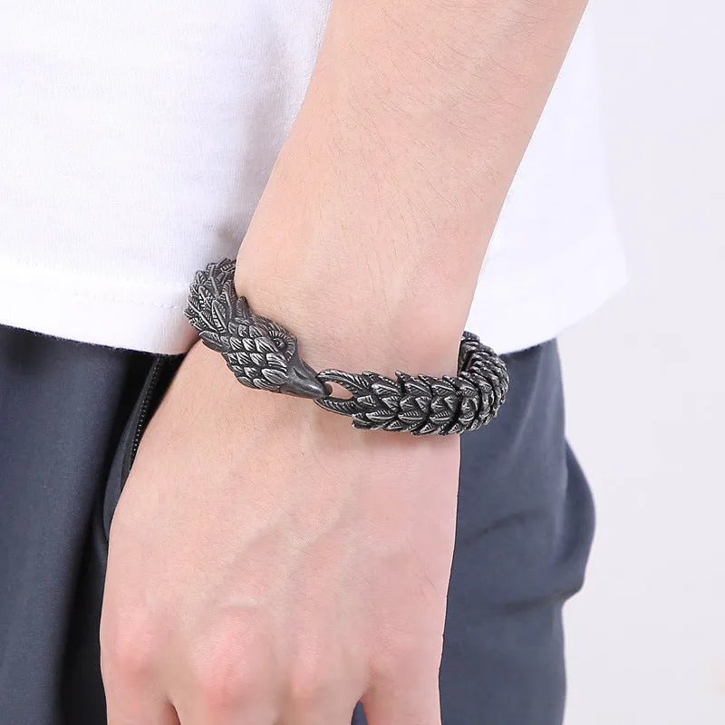 Punk-Inspired Titanium Steel Snake Eagle Bracelet for Men