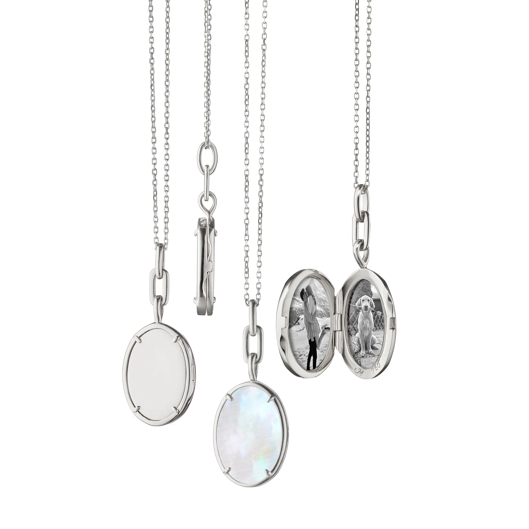 "Elle" Stone Slim 18K White Gold Locket Necklace