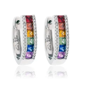 Rainbow Sapphire & Diamond Huggie Hoop Earrings