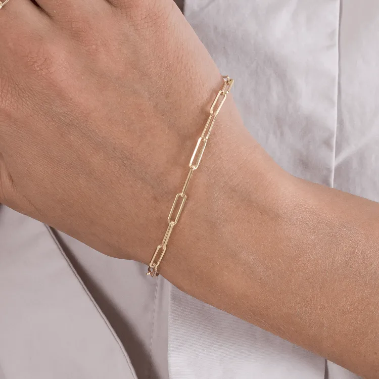 Real Gold Solid Paper Clip 4 M.M Bracelet 8664 (19 C.M) BR1503