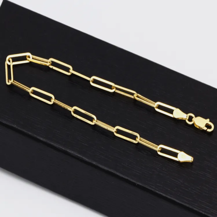 Real Gold Solid Paper Clip 4 M.M Bracelet 8664 (19 C.M) BR1503