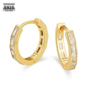 Rectangular Diamond Sterling Silver Hoop Earrings for Men KRKC