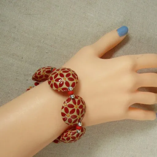 Red & Tan Artisan Bead Bracelet