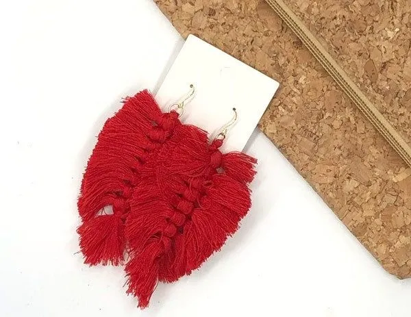 Red Macrame Leaf Earrings