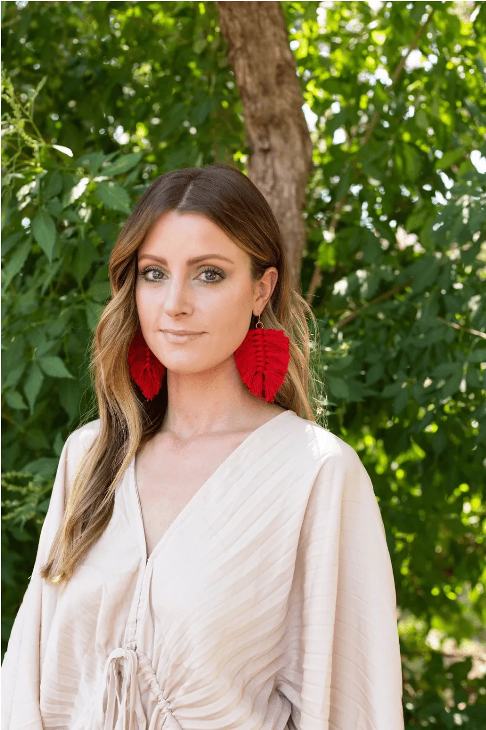 Red Macrame Leaf Earrings