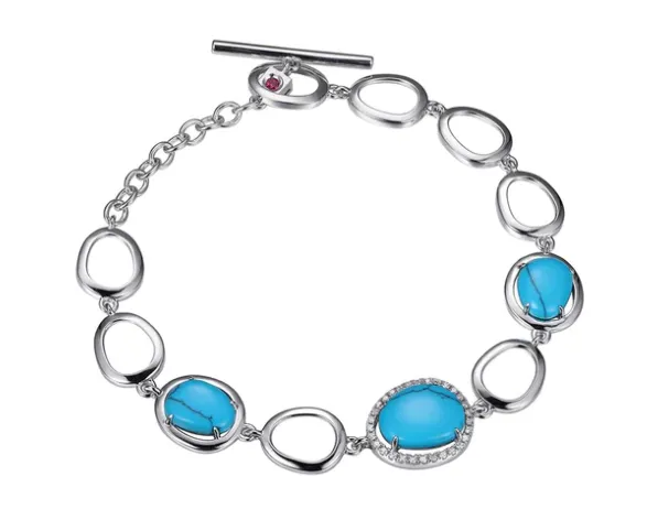 Rhodium Plated Sterling Silver ELLE Synthetic Turquoise and Cubic Zirconia Bracelet