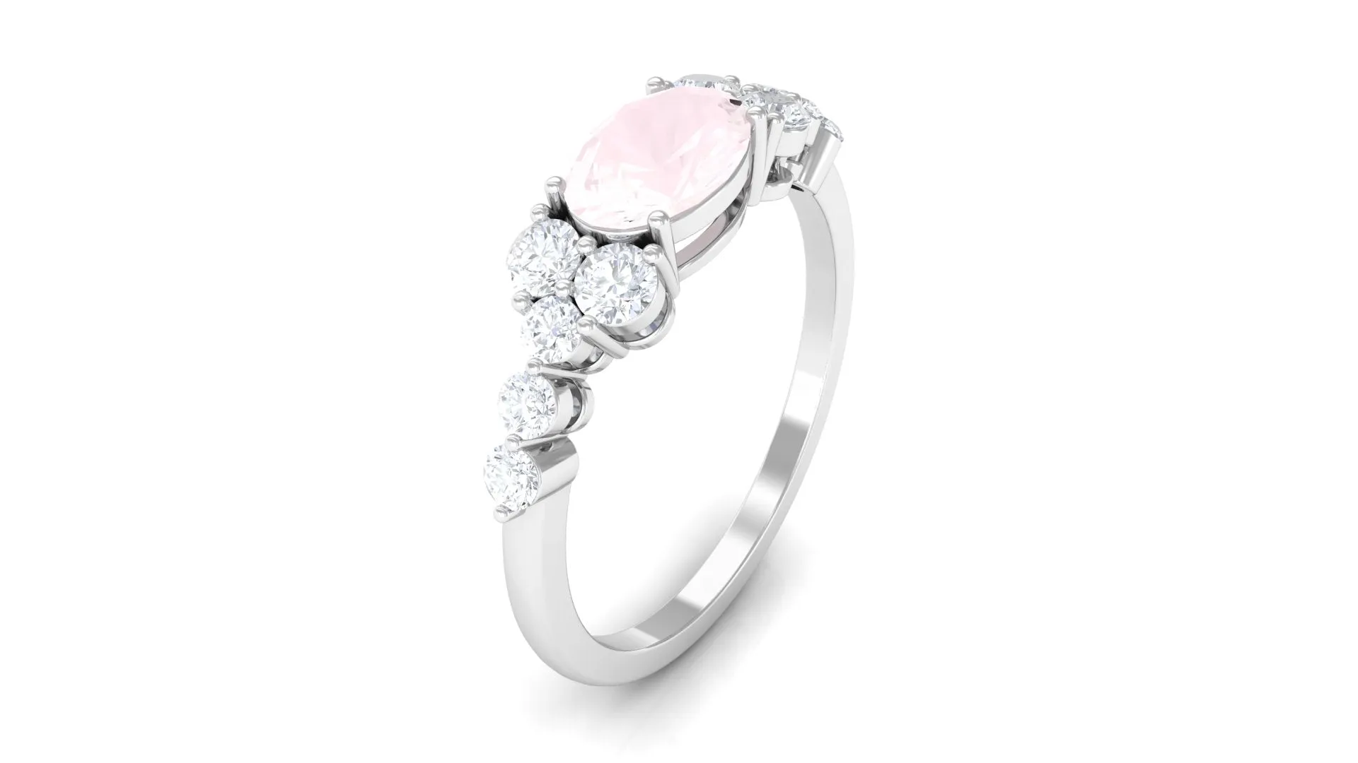 Rose Quartz Solitaire East West Ring with Diamond Side Stones