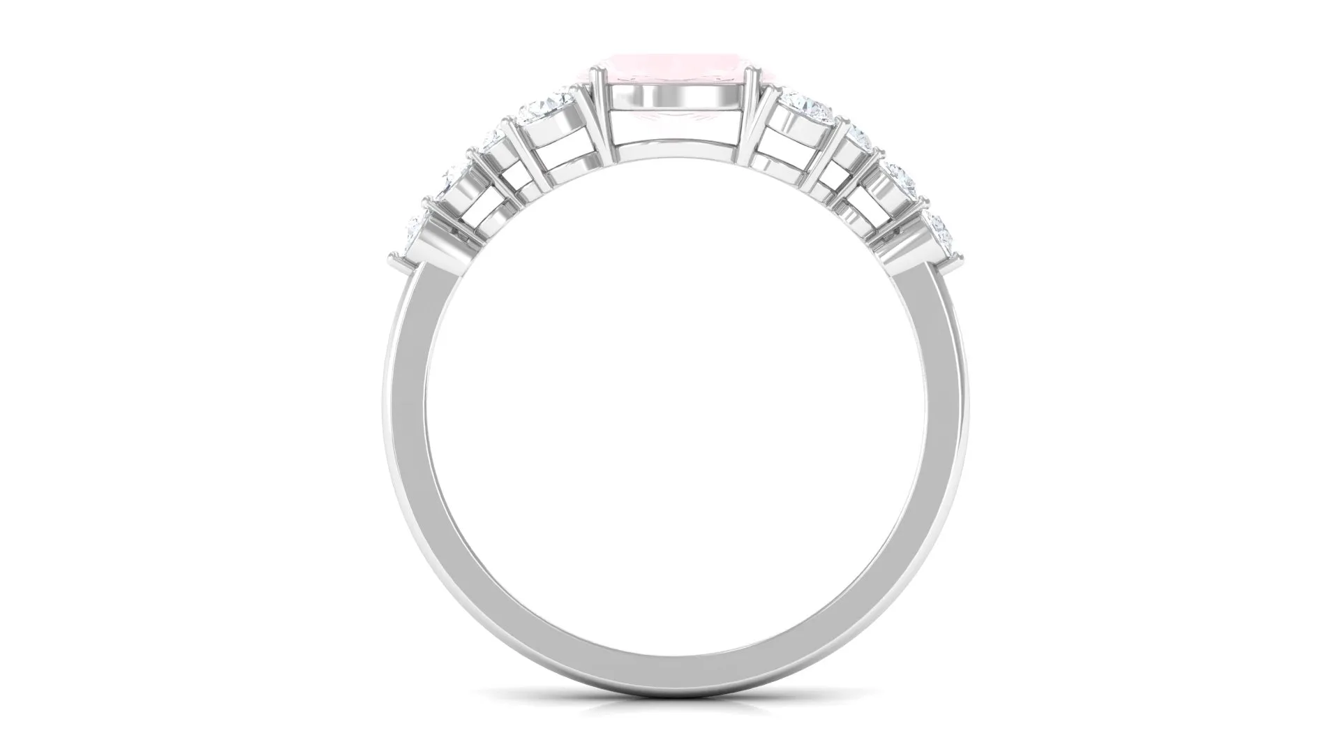 Rose Quartz Solitaire East West Ring with Diamond Side Stones