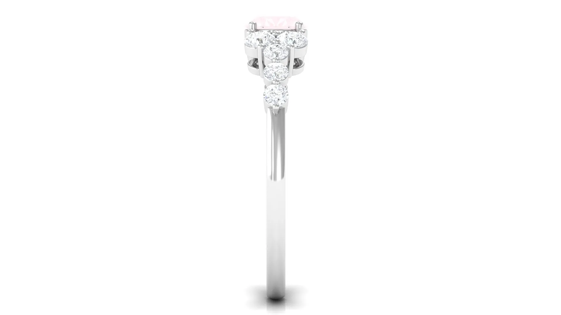 Rose Quartz Solitaire East West Ring with Diamond Side Stones