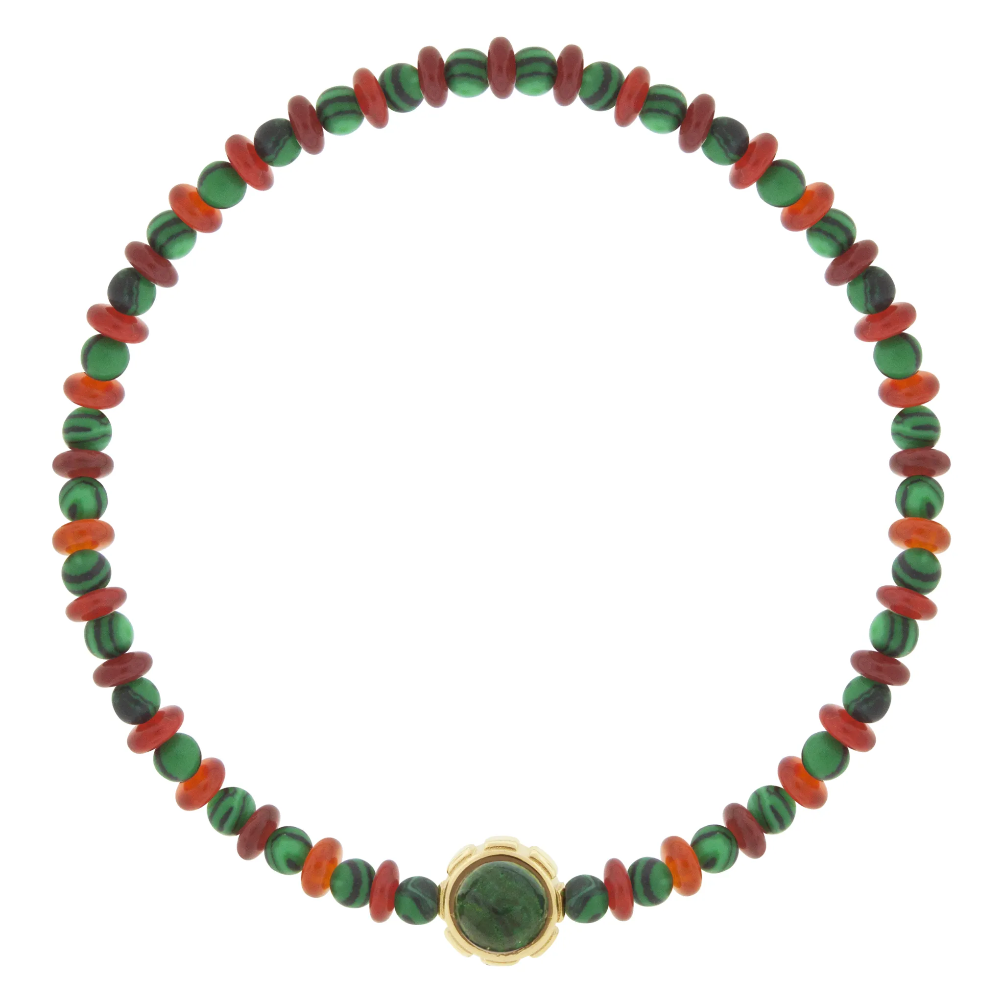 Rotary Collar with Malachite & Tiger's Eye Cabochons on Beaded Bracelet