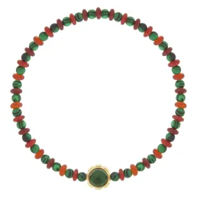 Rotary Collar with Malachite & Tiger's Eye Cabochons on Beaded Bracelet