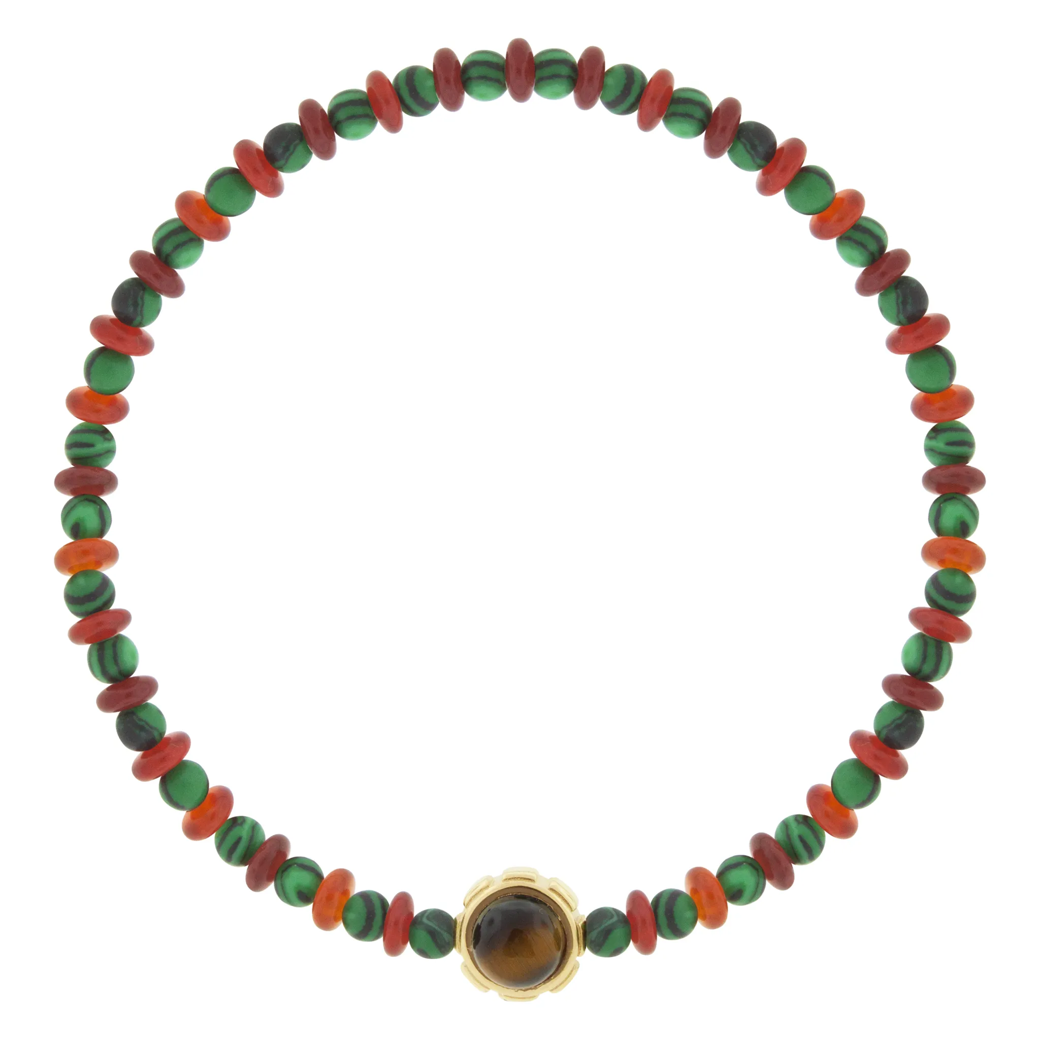 Rotary Collar with Malachite & Tiger's Eye Cabochons on Beaded Bracelet