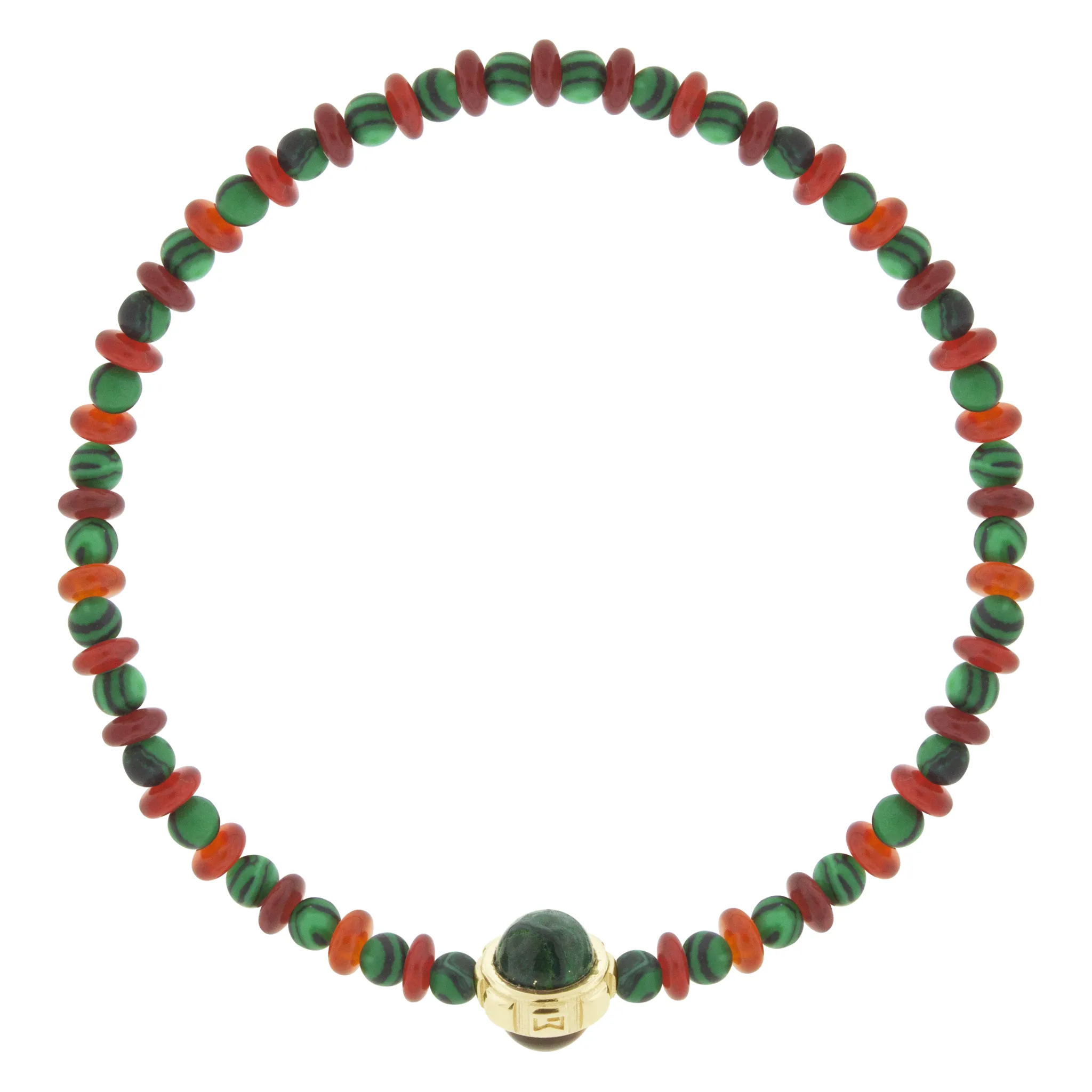 Rotary Collar with Malachite & Tiger's Eye Cabochons on Beaded Bracelet