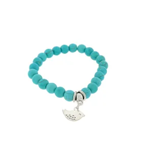 Round Blue Howlite Bead Bracelet 50mm - Turquoise with Charm - 1 Bracelet - BB222