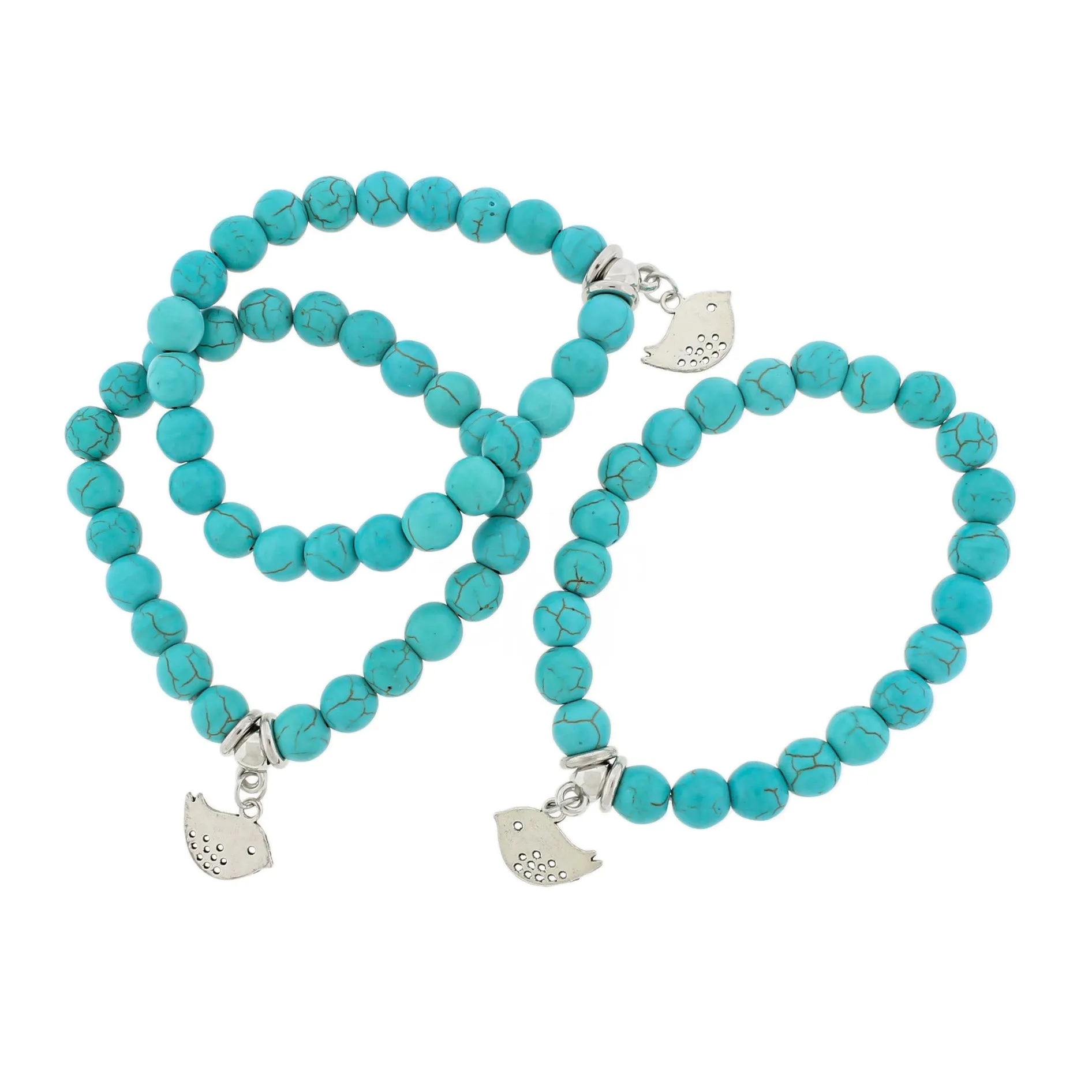 Round Blue Howlite Bead Bracelet 50mm - Turquoise with Charm - 1 Bracelet - BB222