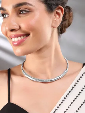 Rubans Silver-Plated Textured Bead Statement Choker Necklace