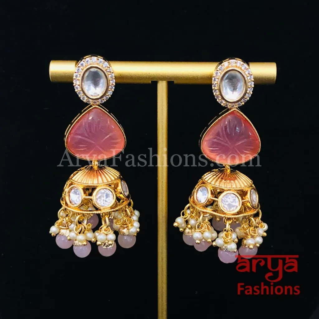 Ruby Pacchi Kundan Jhumka Earrings/ Emerald Green Kundan Earrings