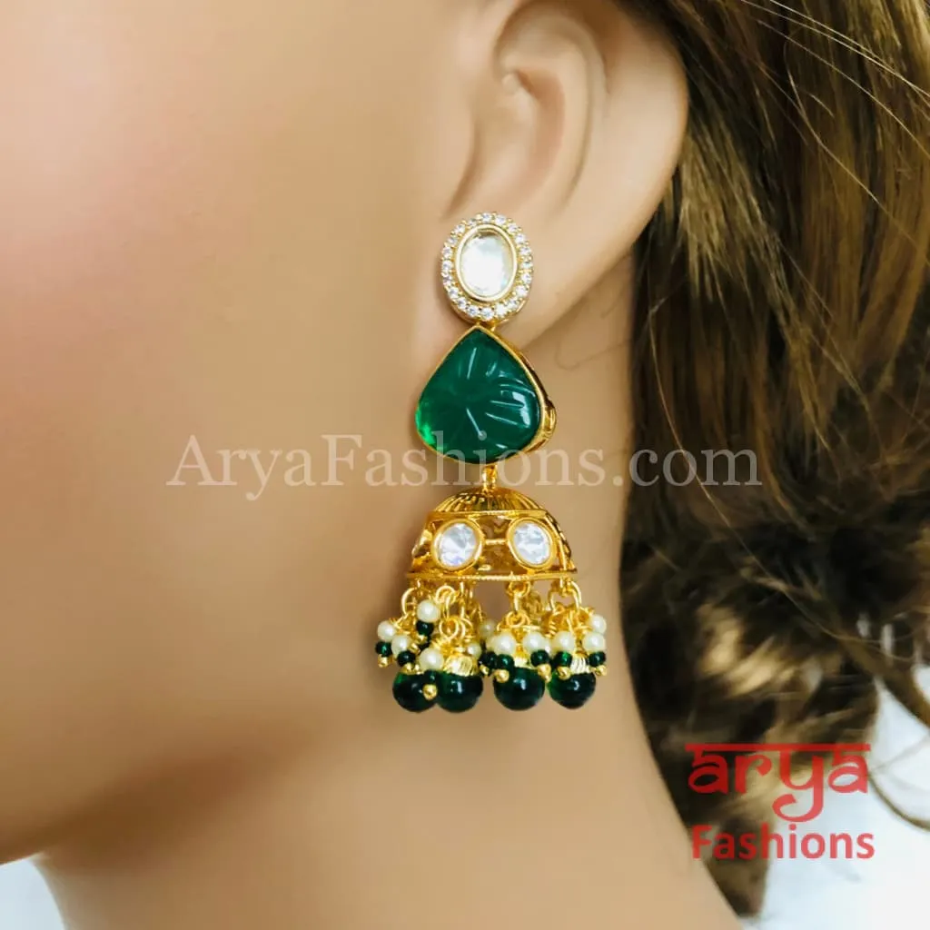 Ruby Pacchi Kundan Jhumka Earrings/ Emerald Green Kundan Earrings