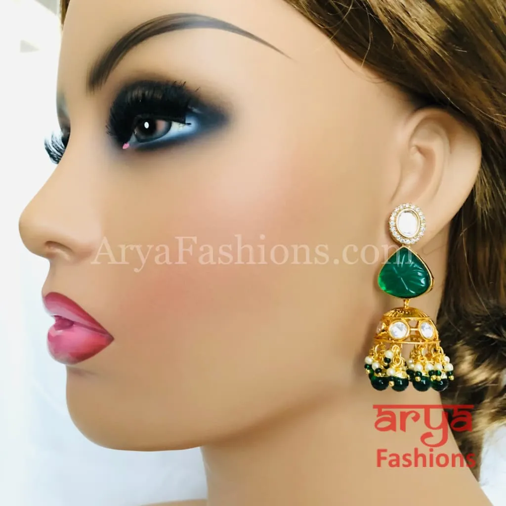 Ruby Pacchi Kundan Jhumka Earrings/ Emerald Green Kundan Earrings