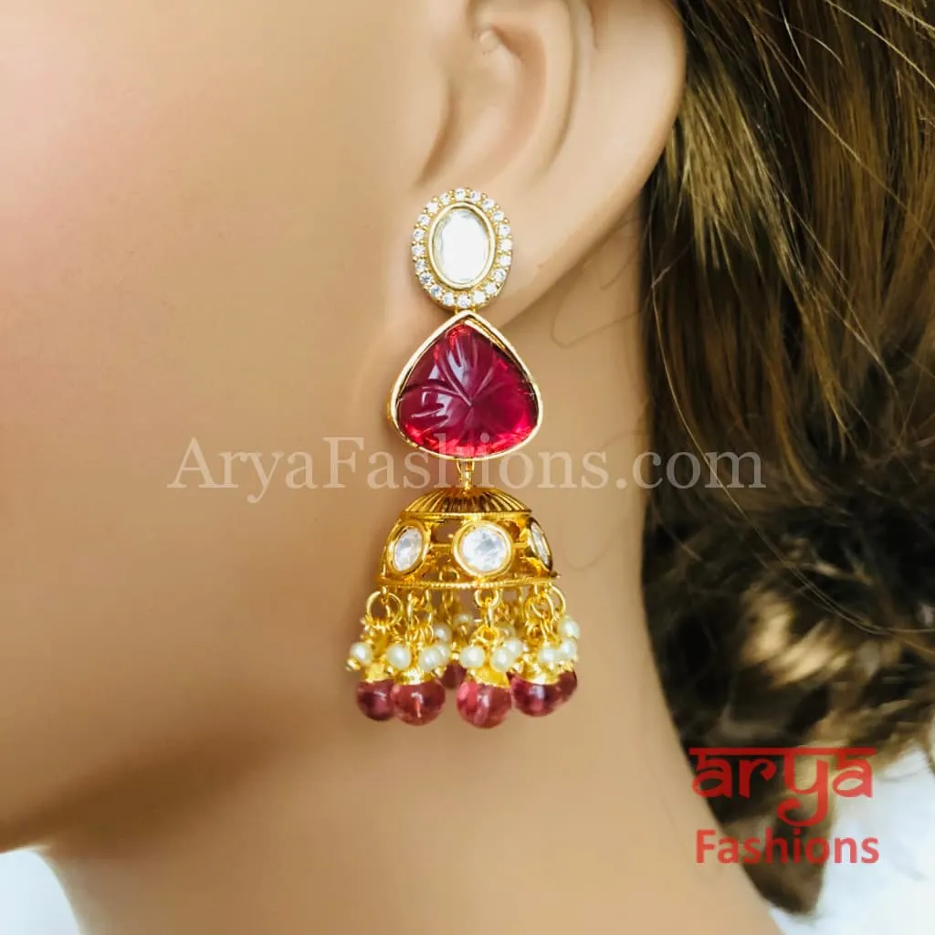 Ruby Pacchi Kundan Jhumka Earrings/ Emerald Green Kundan Earrings