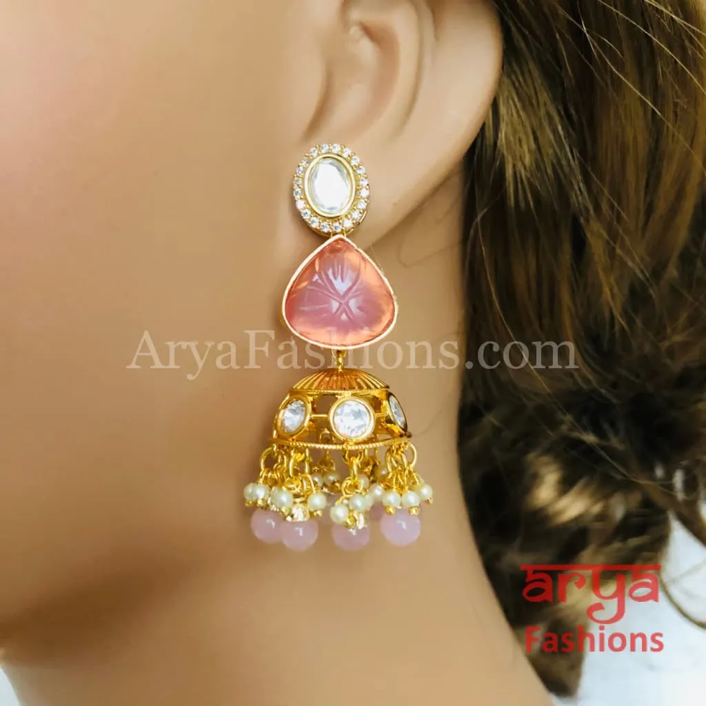 Ruby Pacchi Kundan Jhumka Earrings/ Emerald Green Kundan Earrings