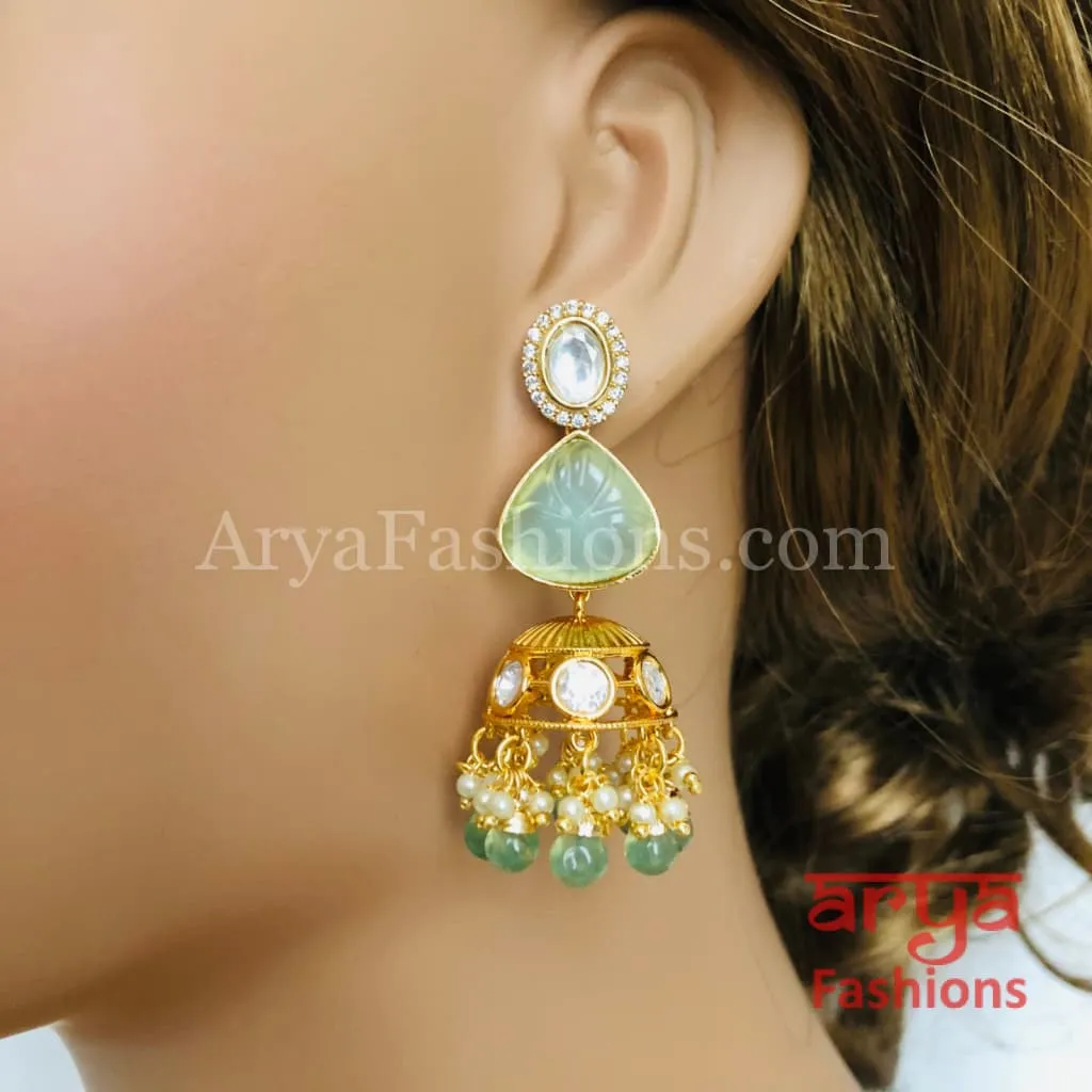 Ruby Pacchi Kundan Jhumka Earrings/ Emerald Green Kundan Earrings