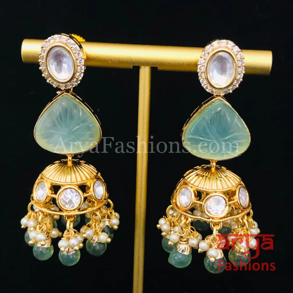 Ruby Pacchi Kundan Jhumka Earrings/ Emerald Green Kundan Earrings