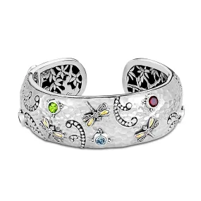 Samuel B. Sterling Silver and 18K Hinged Dragonfly Bracelet with Multiple Gemstones (97749)