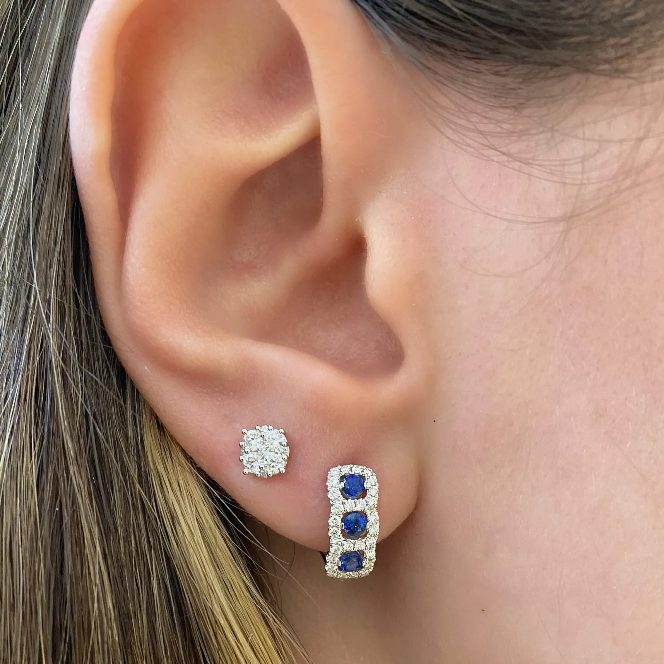 Sapphire & Diamond Cushion-Shaped Huggie Earrings