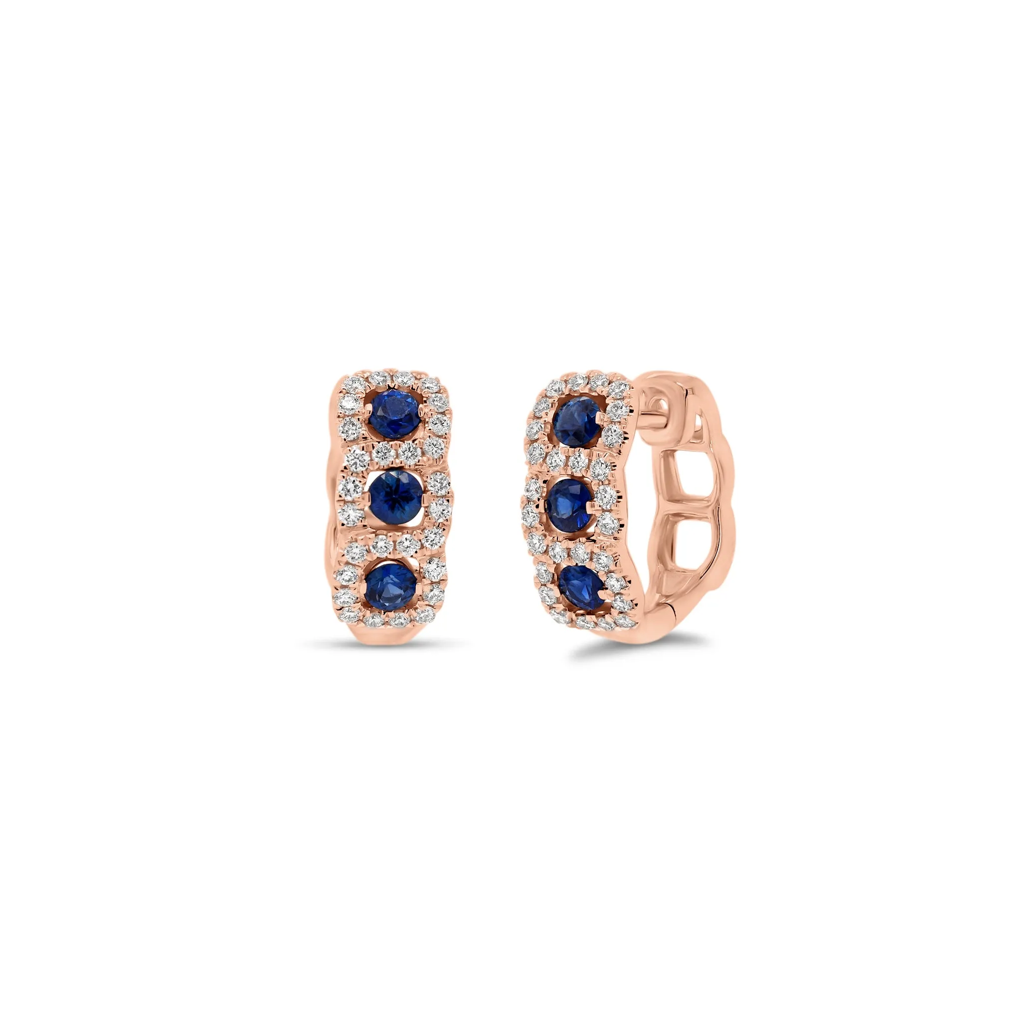 Sapphire & Diamond Cushion-Shaped Huggie Earrings