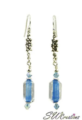 Shimmering Aqua Blue Crystal Floral Earrings