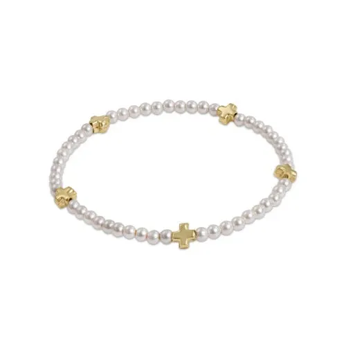 Signature Cross Small Pearl Pattern 3mm Bead Bracelet - Gold