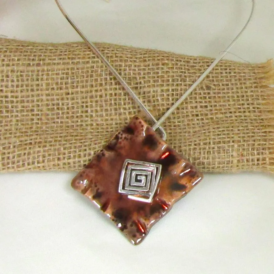 Silver Choker with Handmade Browne Wash Raku Glazed Pendant