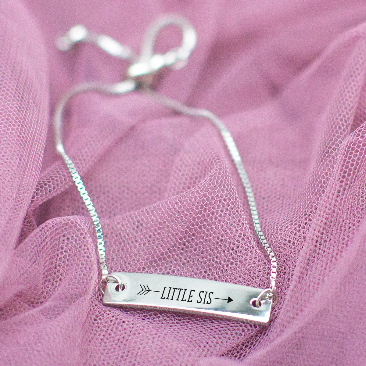 Silver Little Sis Arrow Adjustable Bar Bracelet