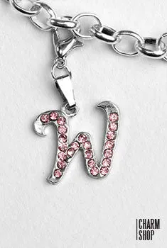 Silver Pink Italic Initial W Dangle Charm