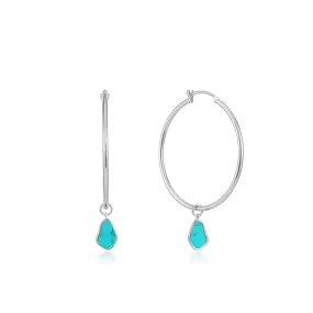 Silver Tidal Turquoise Drop Hoop Earrings