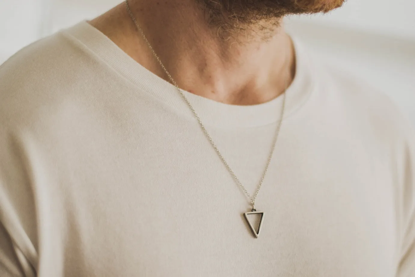 Silver triangle necklace for men, stainless steel chain necklace