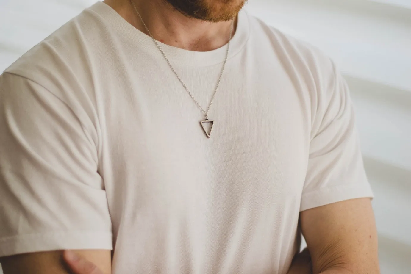 Silver triangle necklace for men, stainless steel chain necklace