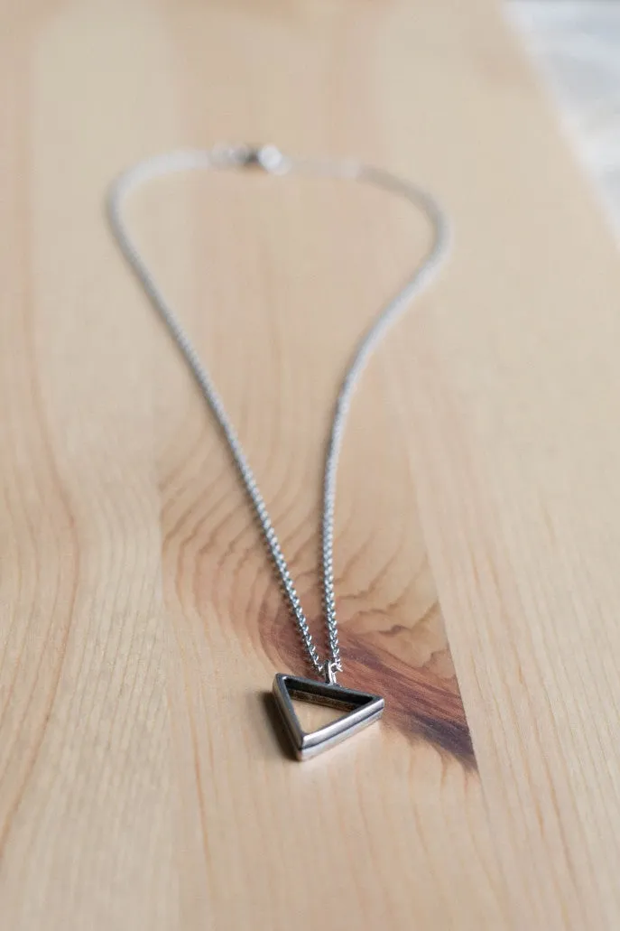 Silver triangle necklace for men, stainless steel chain necklace