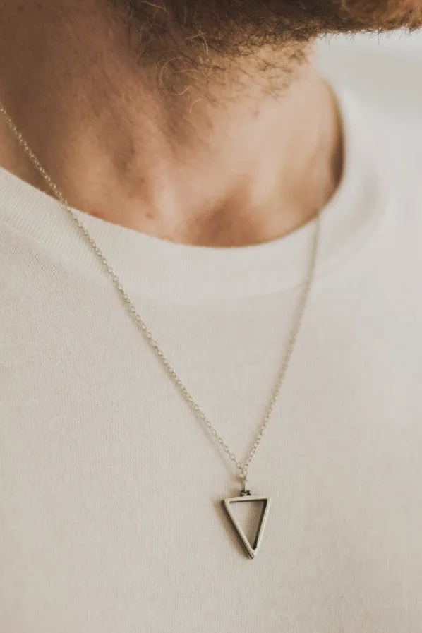 Silver triangle necklace for men, stainless steel chain necklace