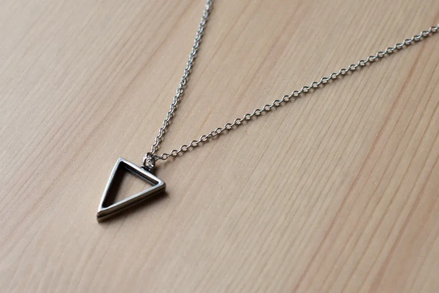 Silver triangle necklace for men, stainless steel chain necklace