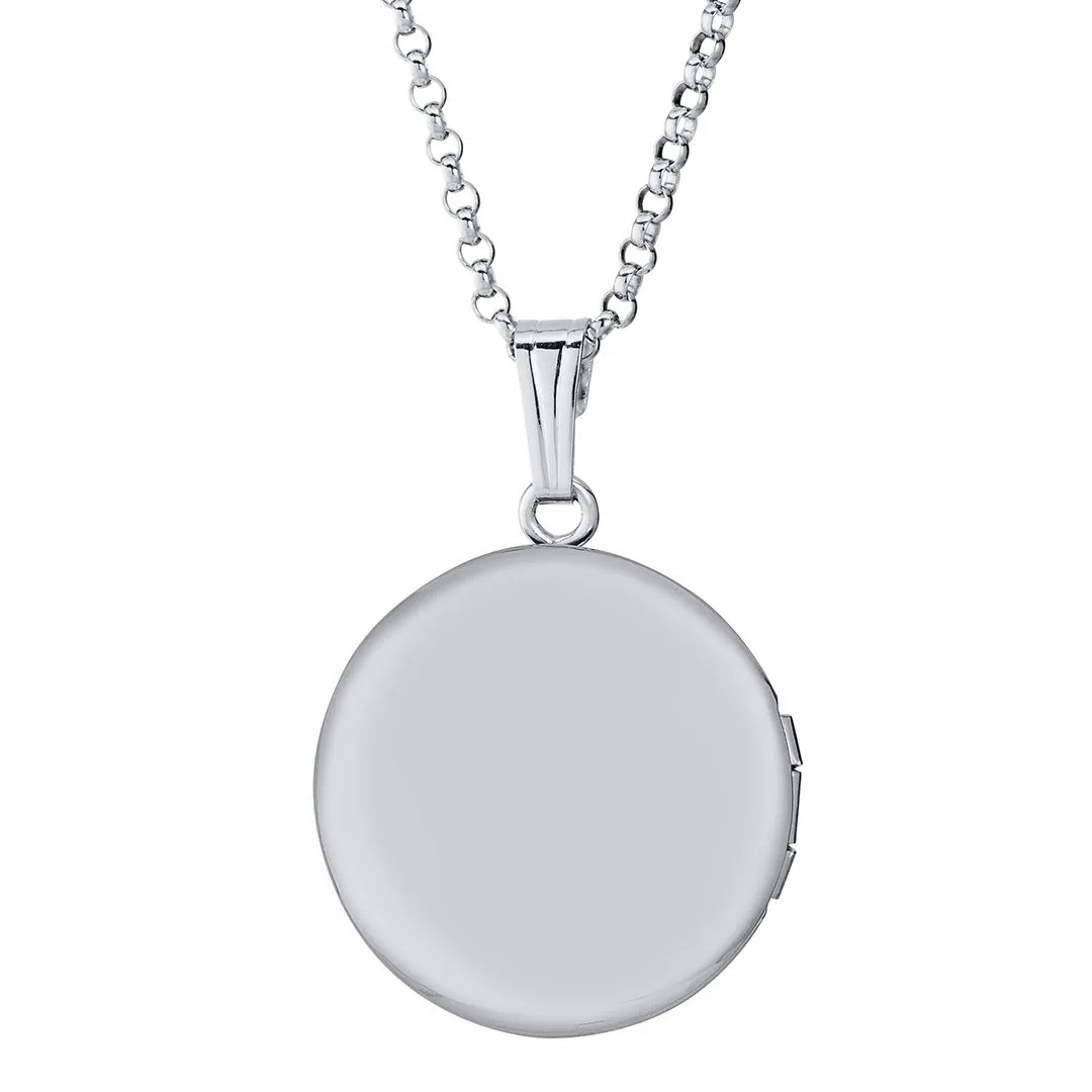 Sterling Silver 19mm Round Compass Locket Necklace