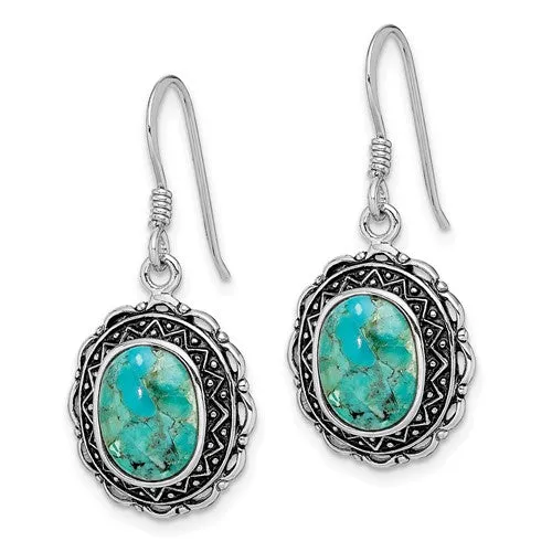 Sterling Silver Antiqued with Recon. Turquoise Earrings